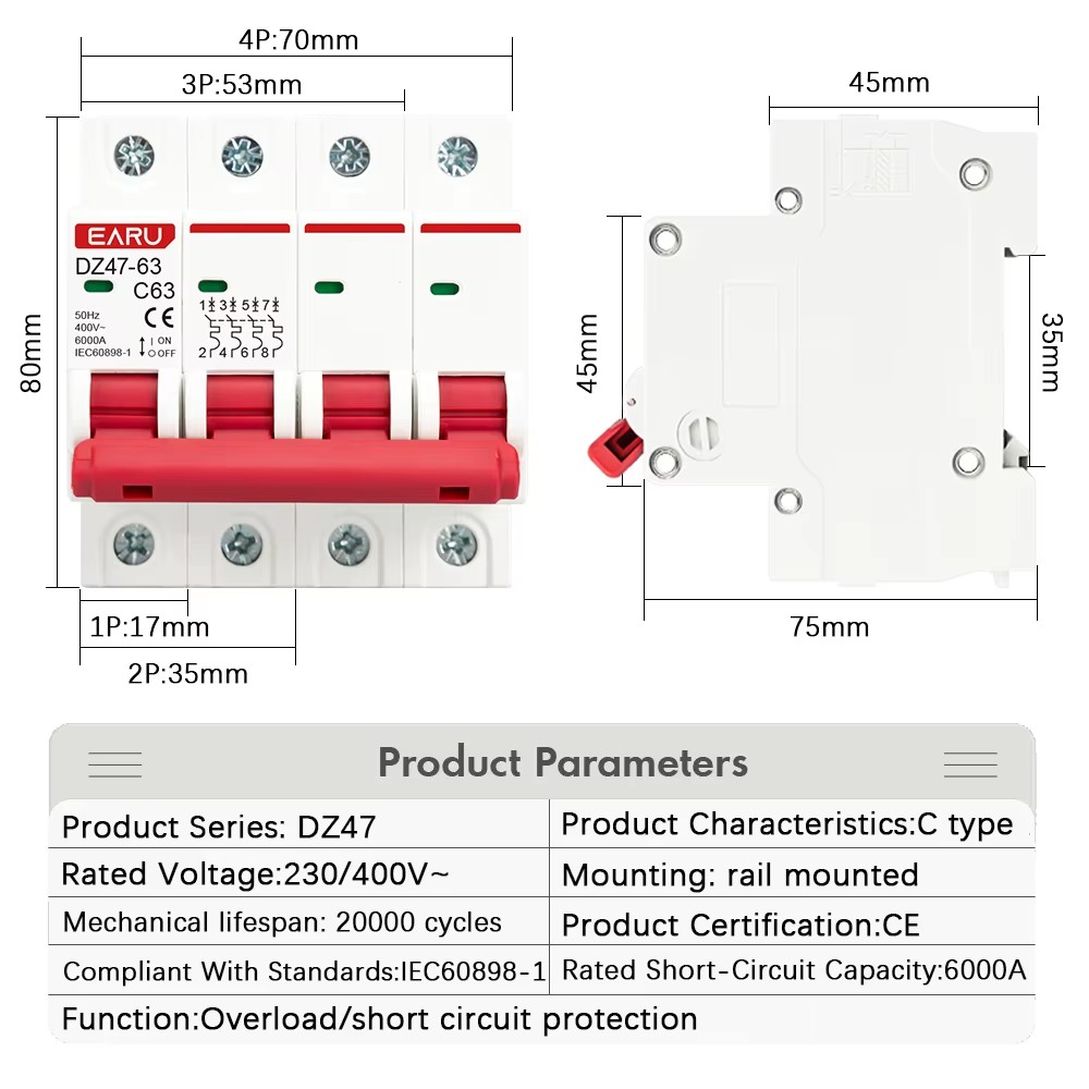 Wyłącznik nadprądowy EARU DZ47 – Din Rail Circuit Breaker recenzja i cena